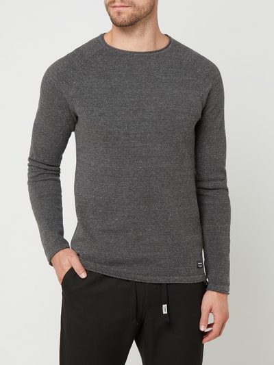 Jack & Jones Gebreide pullover met labelpatch, model 'HILL' Antraciet gemêleerd - 4