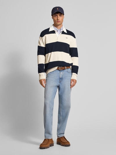 Gant Strickpullover mit Polokragen und Label-Stitching Dunkelblau 1