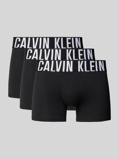 Produktfoto, Trunks mit Label-Bund im 3er-Pack von Calvin Klein Underwear, czarny, jednolity kolor, bawełna-elastan, dopasowany krój, elastyczny pas z logo, męska bielizna