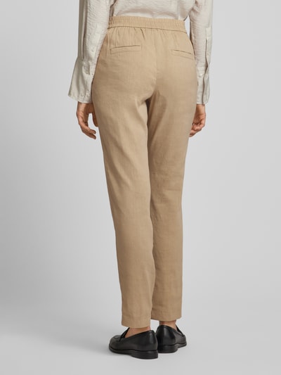 Marc Cain Tapered fit linnen broek met elastische band Zand - 5