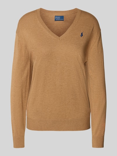 Polo Ralph Lauren Strickpullover mit Logo-Stitching und V-Ausschnitt Camel 2