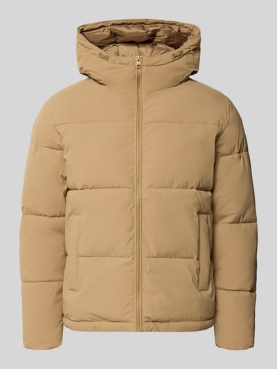 Produktfoto, Steppjacke mit Kapuze Modell 'GALAXY' von JACK & JONES in Beige, sichtbarer Reißverschluss, zwei Eingrifftaschen, matte Oberfläche