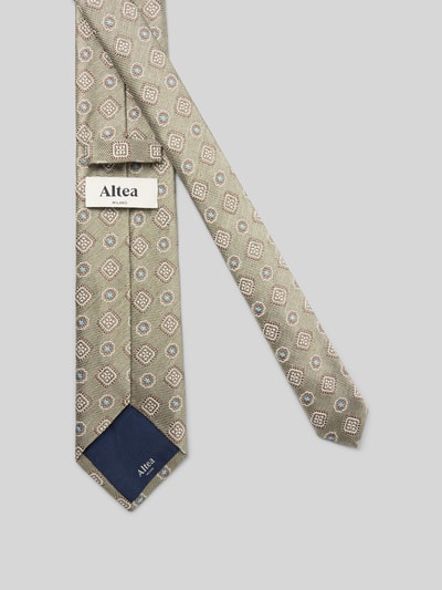 Produktfoto, Krawatte mit Label-Detail Modell 'Nilo' von altea aus Seide-Baumwolle-Mix in Beige, klassische Passform, 8 cm Breite, dezentes Muster