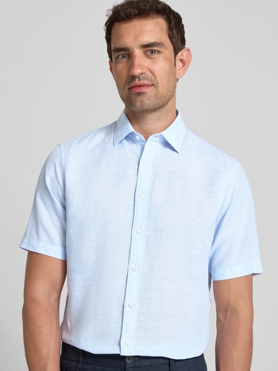 Jake*s Koszula lniana o kroju slim fit z listwą guzikową Jasnoniebieski 3