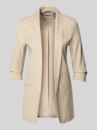 Produktfoto, Regular Fit Longblazer mit 3/4-Ärmeln Modell 'ELLY' von ONLY in beiger Melange-Optik mit Schalkragen, ohne Verschluss, angedeutete Paspeltaschen.