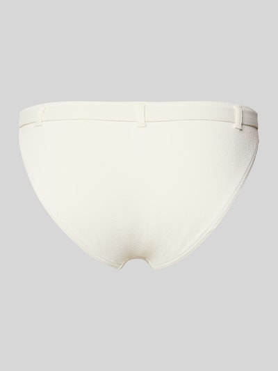 Produktfoto, Bikini-Slip mit Label-Detail Modell 'DITA' von Banana Moon, weiß, strukturierte Oberfläche, Material-Mix mit Stretch-Anteil, körpernaher Schnitt.