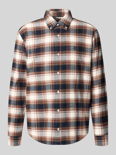 Produktfoto, Regular Fit Freizeithemd mit Button-Down-Kragen van MCNEAL, Heren vrijetijdsoverhemd met all-over look, labelstitching, knoopsluiting, ruglengte maat M 75 cm, schouderbreedte maat M 47 cm, mouwlengte maat M 66 cm, geruit patroon met bruine, blauwe en witte tinten, zachte textuur