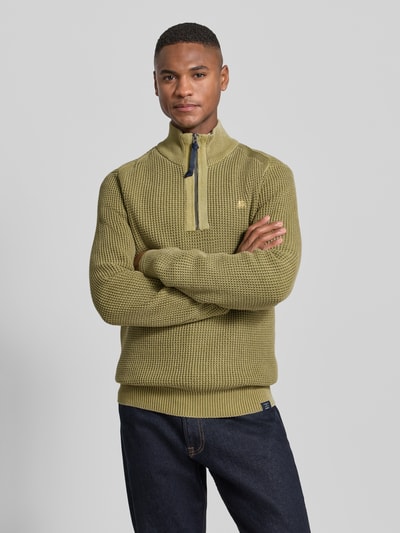 Lerros Slim fit schipperstrui in gebreide look Kaki - 4
