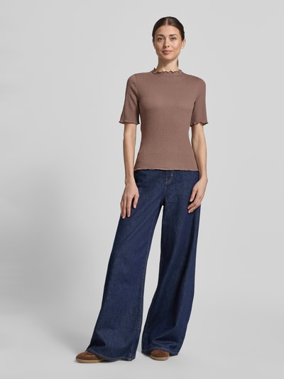 Tom Tailor Denim Slim Fit T-Shirt mit Stehkragen Taupe 1