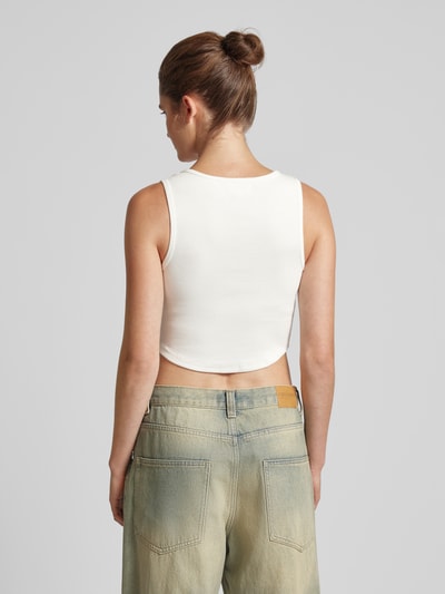 FELICIOUS Crop Top mit Strasssteinbesatz Weiss 5