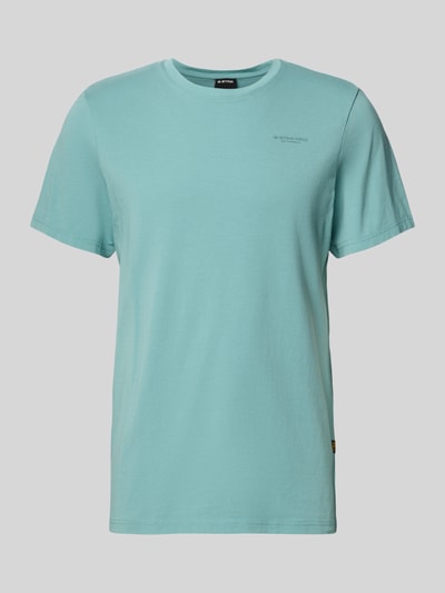 Produktfoto, Slim Fit T-Shirt mit Logo-Stitching von G-Star Raw in Hellblau aus elastischem Baumwoll-Mix, kurzer Rundhalsausschnitt, glatte Struktur