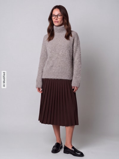 Selected Relaxed Fit Rollkragenpullover aus Alpaka-Mix Taupe 1