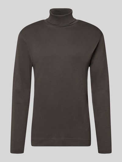Produktfoto, Regular Fit Longsleeve aus reiner Baumwolle mit Rollkragen von Christian Berg Men, kolor ciemnoszary, gładka tekstura, krój regular fit, bawełna, elastyczne wykończenia, długość pleców w rozmiarze M: 70 cm