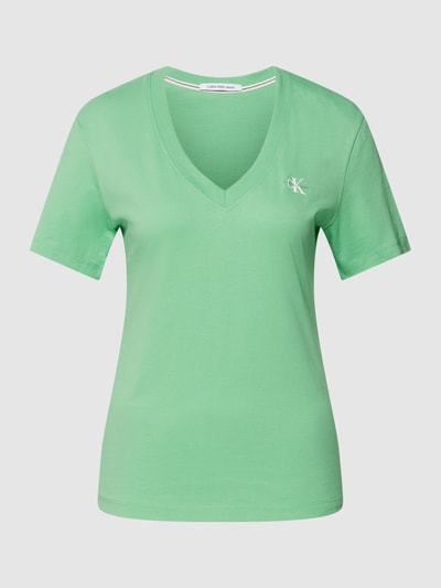 Calvin Klein Jeans T-shirt met V-hals, model 'MICRO MONOLOGO' Groen - 2