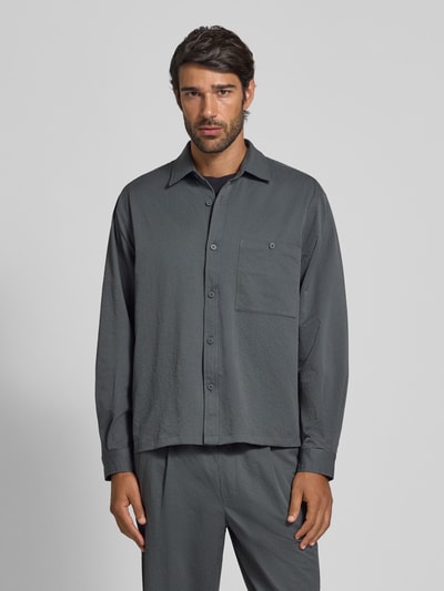 JAKE*S STUDIO MEN Slim Fit Freizeithemd mit Kentkragen Rauchblau 4