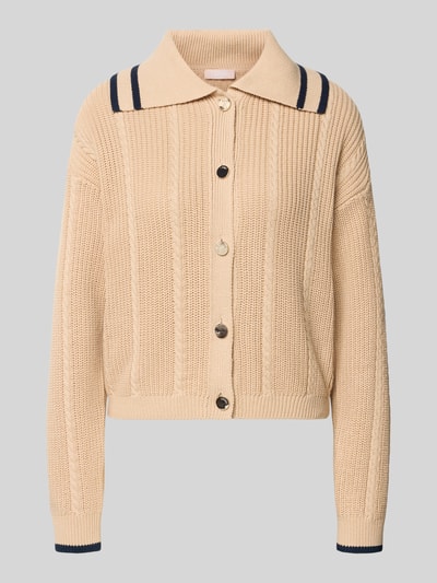 Produktfoto, Strickjacke mit Umlegekragen und Knopfleiste von Liu Jo White aus Reine Baumwolle im Regular-Fit, beige mit dunklen Kontraststreifen.