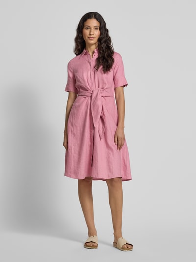 Lauren Ralph Lauren Knielange linnen jurk met strikceintuur, model 'WAKANA' Oudroze - 1