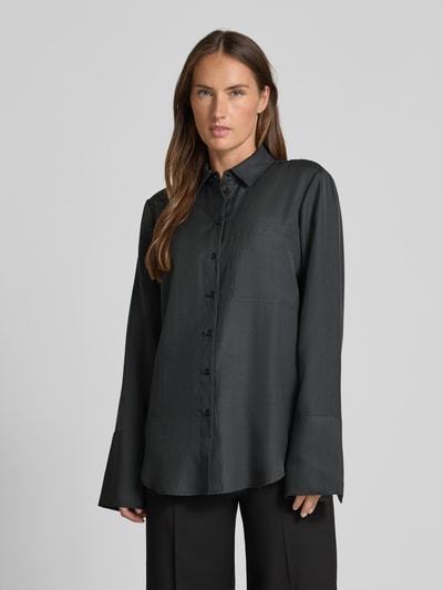 Stefanel Regular fit overhemdblouse met borstzak Donkergrijs - 4