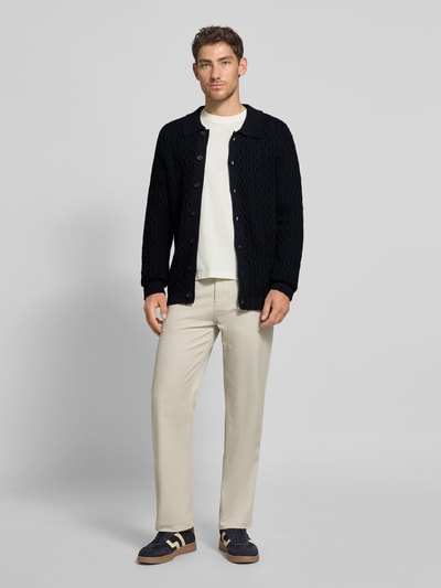 Casual Friday Gebreid jack met ajourpatroon, model 'TOKE' Donkerblauw - 1