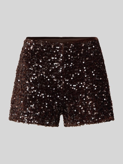 Produktfoto, Shorts mit Pailletten Modell 'XTURNER' von Mango, brauner Samt, figurbetonter Schnitt, Bundweite 37 cm, Innenbeinlänge 8 cm