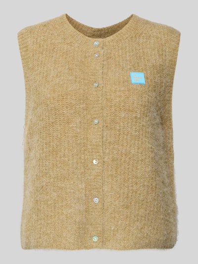 Produktfoto, Weste in Strick-Optik von American Vintage in beige, Material-Mix mit Alpaka, Rundhalsausschnitt, Knopfleiste, Label-Detail