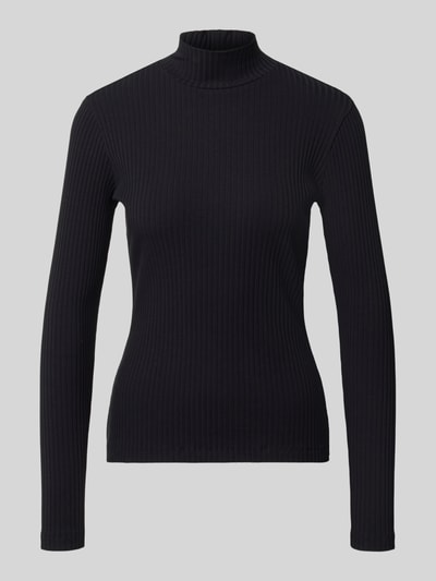 Produktfoto, schwarzes Slim Fit Langarmshirt aus Baumwoll-Mix Modell 'Driza_4' von HUGO, Damen T-Shirt, feine Rippstruktur