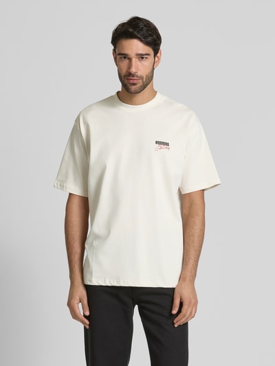 WOODBIRD T-shirt met labelprint, model 'Baine Ganbei' Wit - 4