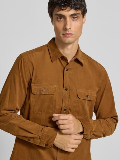 OLYMP Level Five Regular fit ribcordoverhemd met kentkraag Cognac - 3