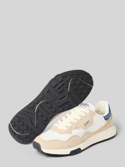 Produktfoto, Sneaker aus Leder-Textil-Mix Modell 'Youtron' von Gant für Herren, in Beige, Weiß und Blau, Abgerundete-Spitze, Schnürung, Absatzhöhe 3 cm, Schafthöhe 8 cm, Schaftweite 11 cm, strukturierte Oberfläche.