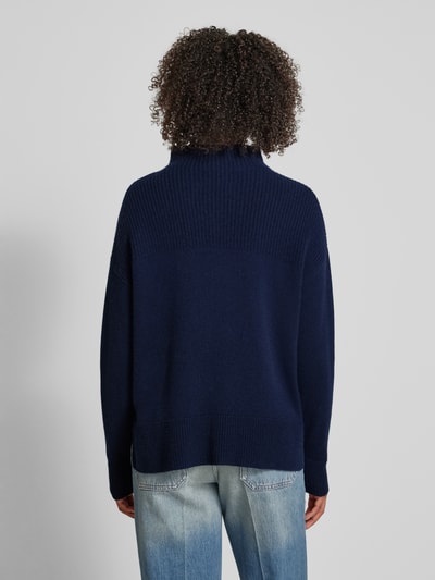 Jake*s Collection Gebreide pullover van kasjmier met opstaande kraag Donkerblauw - 5