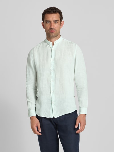 BOSS Orange Regular fit linnen overhemd met opstaande kraag, model 'Race' Lindegroen - 4
