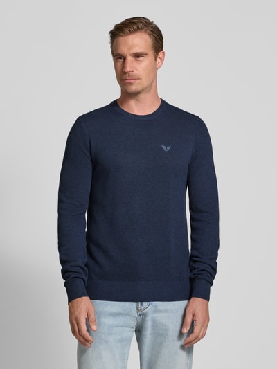 PME Legend Sweter z dzianiny z wyhaftowanym logo model ‘Ricecorn’ Granatowy 4