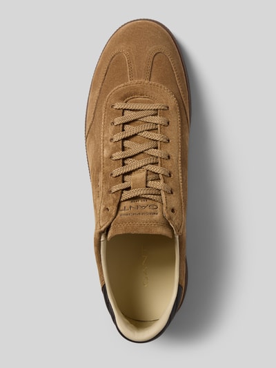 Produktfoto, sneakers van rundleer model 'Cuzmo' van GANT, Heren Sneaker, lichtbruine tinten, zachte textuur, bovenaanzicht