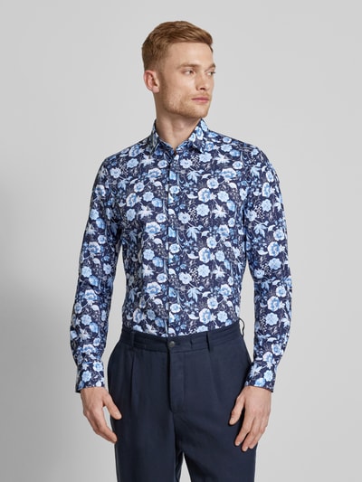 OLYMP Level Five Body fit zakelijk overhemd met bloemenprint, model 'Taviano' Marineblauw - 4