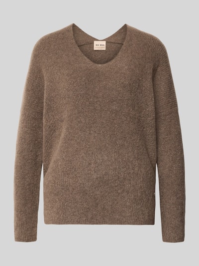 Produktfoto, Strickpullover aus Woll-Mix mit V-Ausschnitt Modell 'THORA' von MOS MOSH in Braun, softer Woll-Mix mit Alpaka-Anteil, Regular Fit, dezente melierte Textur
