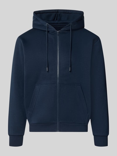 Produktfoto, Regular Fit Sweatjacke aus Baumwoll-Mix Modell 'BRADLEY' von JACK & JONES in Dunkelblau mit Kapuze, Kängurutasche und elastischen Abschlüssen, strukturierte Oberfläche