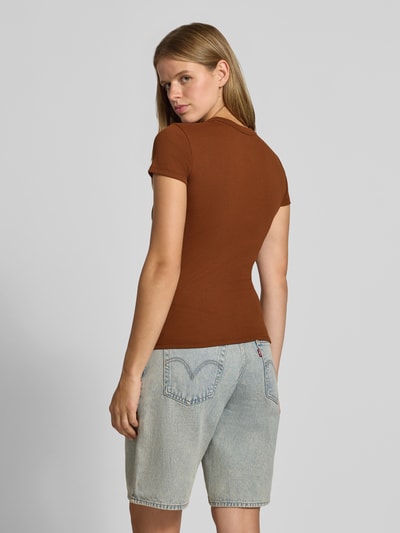 HUGO Blue Regular fit t-shirt van katoenmix model 'Easy Tee_B' Hazelnoot - 5