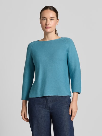 Vrouwenmodel draagt turquoise katoenen pullover Boxy Fit Pullover uit pure katoen model 'ADDOTTO' van Weekend Max Mara, Dames, vooraanzicht, Ganzkörperansicht von vorne.