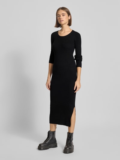 Pieces Figurbetontes Strickkleid aus geripptem Viskose-Mix Modell 'MIRA' BLACK 1