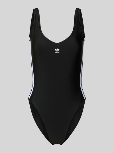 Produktfoto, badpak met labelprint model 'ADIC SWIMST 3S' van adidas Originals, look: effen, model met bandjes, met beugel, ongevoerd, labelprint, diepe V-hals, diepe u-hals rugdecolleté