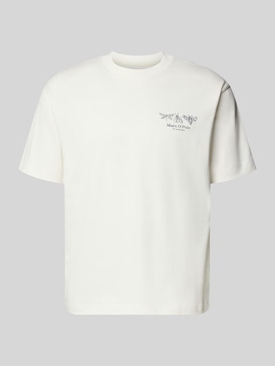 Produktfoto, Relaxed Fit T-Shirt aus reiner Baumwolle von Marc O'Polo, Herren T-Shirt, Optik: Unifarben, Regular-Fit, Label-Print, Motiv-Print, Rundhals, Kurzarm, Materialverarbeitung: Jersey, Material: Reine Baumwolle, weiße glatte Textur