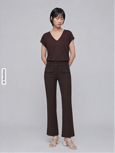 CAMBIO slim fit smalle broek met opgestikte zakken model 'FARAH' Donkerbruin - 1