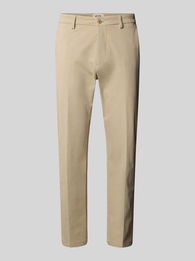 Produktfoto, Regular Fit Stoffhose aus Baumwoll-Mix von Drykorn in Beige mit Gürtelschlaufen, Eingrifftaschen, Bügelfalten, Struktur glatt