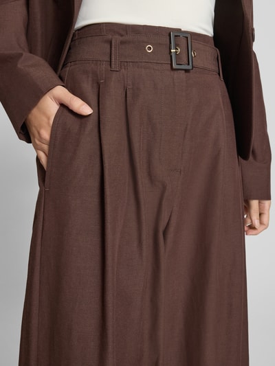 comma Wide Leg Anzughose aus Viskose-Mix mit Leinen-Anteil Mittelbraun 3