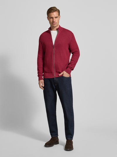 Christian Berg Men Strickjacke mit Reißverschluss Dunkelrot Melange 1
