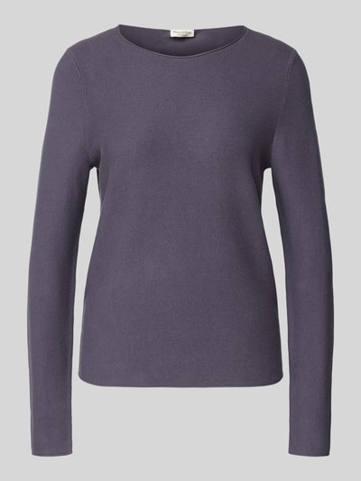 Produktfoto, Regular Fit Strickpullover aus reiner Baumwolle von Marc O'Polo in uni Dunkelgrau, lange Ärmel, Rundhalsausschnitt, Stricktextur.