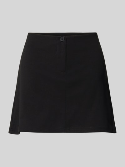 Produktfoto, Minirock mit Knopfverschluss von Gina Tricot aus schwarzem Material-Mix mit Viskose-Anteil, A-Linie, elastischer Bund