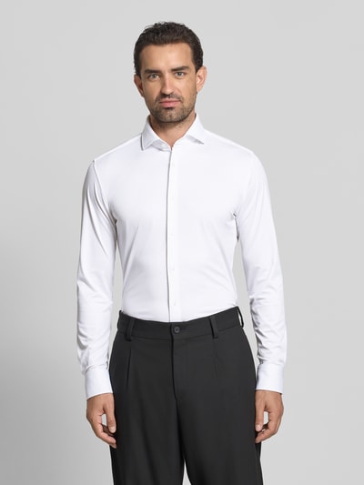 BOSS Slim Fit Businesshemd mit Haifischkragen Modell 'HANK' Weiss 4