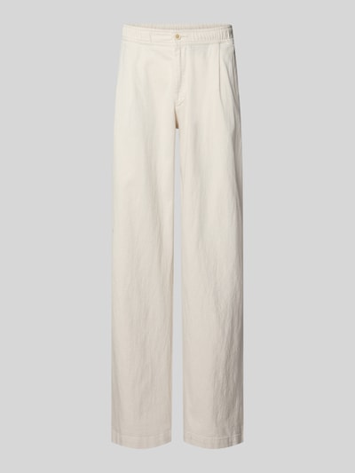 Produktfoto, Hose mit Eingrifftaschen und elastischem Bund von bugatti, beige, Baumwoll-Mix mit Leinen-Anteil, Regular-Fit, glatte Struktur