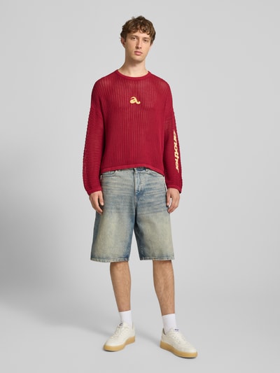 ANOTHER COTTON LAB sweter z dzianiny z detale z logo i okrągły dekolt Bordowy 1